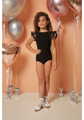 FD Leotard KU-1206 – Black Dance Leotard with Organza Trim & Open Back ruviso-dancewear.com