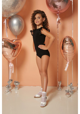 FD Leotard KU-1206 – Black Dance Leotard with Organza Trim & Open Back ruviso-dancewear.com