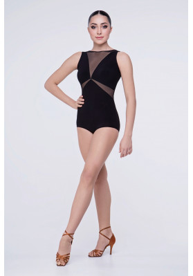 FD Leotard KU-1036 – Black Sleeveless Dance Leotard with Mesh Inserts & Open Back ruviso-dancewear.com
