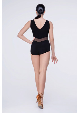 FD Leotard KU-1036 – Black Sleeveless Dance Leotard with Mesh Inserts & Open Back ruviso-dancewear.com