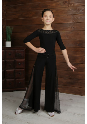 FD Pants BR-299 KW – Children’s Flared Ballroom Dance Trousers with Mesh Inserts ruviso-dancewear.com