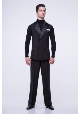 FD Vest ZhLM-1021 – Men’s Semi-Fitted Ballroom Dance Vest, Double-Breasted Gabardine with Satin Trim ruviso-dancewear.com