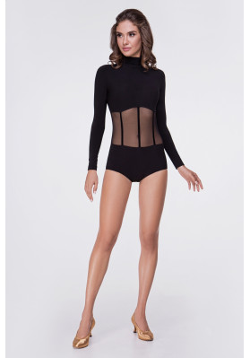 FD Leotard KU-1098 – Black Long Sleeve Dance Leotard with High Collar & Corset Detail ruviso-dancewear.com