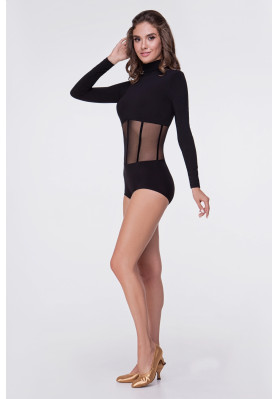 FD Leotard KU-1098 – Black Long Sleeve Dance Leotard with High Collar & Corset Detail ruviso-dancewear.com