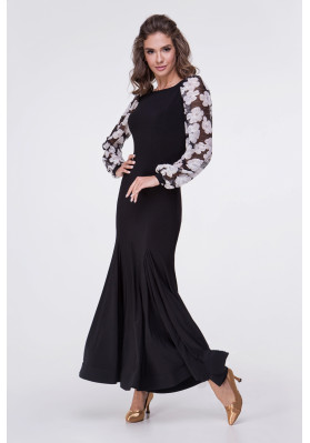 FD Dress PS-1101 – Women’s Standard Ballroom Dress with Floral Mesh Sleeves and Godet Skirt ruviso-dancewear.com