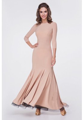 FD Dress PS-1112 – Women’s Standard Ballroom Dress in Beige Oil Jersey with Regiline Hem ruviso-dancewear.com