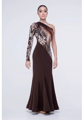FD Dress PS-976/2 – Women’s Ballroom Standard Dress, One-Shoulder Long Sleeve, Printed Coupon & Oil Jersey ruviso-dancewear.com