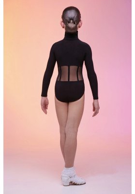 FD Leotard KU-1098 KW – Black Long Sleeve Dance Leotard with High Collar & Corset Detail ruviso-dancewear.com