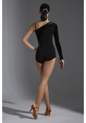 FD Leotard KU-503/1 – Black One-Sleeve Dance Leotard with Velour Trim ruviso-dancewear.com