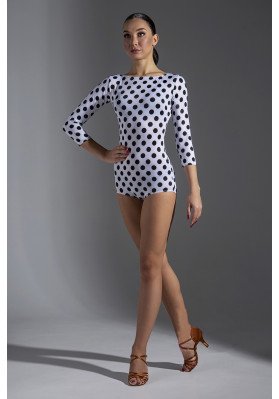 FD Leotard KU-952/1 – Polka Dot Dance Leotard with 3/4 Sleeves & Open Back ruviso-dancewear.com