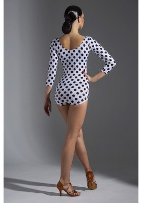 FD Leotard KU-952/1 – Polka Dot Dance Leotard with 3/4 Sleeves & Open Back ruviso-dancewear.com