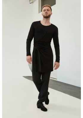 FD Shirt RM-1287 – Men’s Latin Dance Shirt with Draped Detail and Asymmetric Hem ruviso-dancewear.com