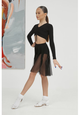FD Skirt YL-1298 KW – Children’s Latin Dance Skirt with Fringe & Asymmetrical Hem ruviso-dancewear.com