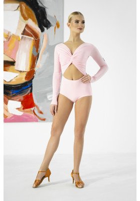 FD Leotard KU-1243 – Black Cutout Dance Leotard with Knot Detail & Long Sleeves ruviso-dancewear.com