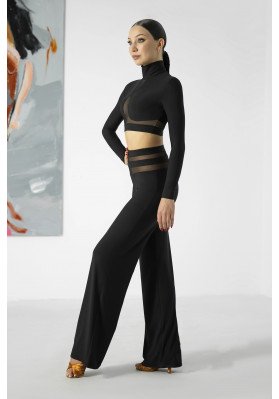 FD Pants BR-1258 – Women’s Latin Dance Trousers with Mesh & Jersey Yoke ruviso-dancewear.com