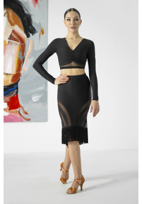 FD Top TP-1260 – Women’s Latin Dance Top with Drapery and Mesh Insert ruviso-dancewear.com