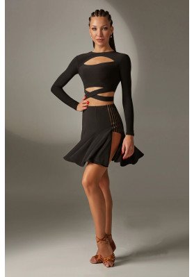 FD Top TP-1299 – Women’s Black Latin Training Top with Long Sleeves & Decorative Belt ruviso-dancewear.com