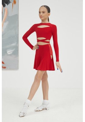 FD Top TP-1299 KW – Children’s Latin Training Top with Long Sleeves & Decorative Belt ruviso-dancewear.com