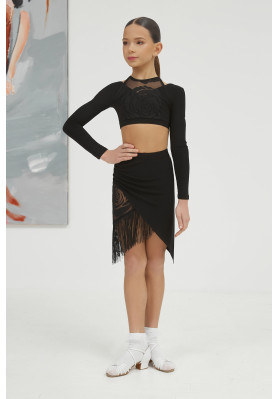 FD Top TP-1301 KW – Children’s Latin Dance Top with Mesh Inserts & Long Sleeves ruviso-dancewear.com