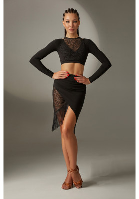 FD Top TP-1301 – Women’s Black Latin Dance Top with Mesh Inserts & Long Sleeves ruviso-dancewear.com