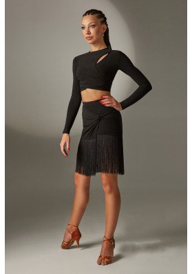 FD Top TP-1307 – Women’s Black Latin Dance Top with Asymmetric Wrap & Drapery ruviso-dancewear.com