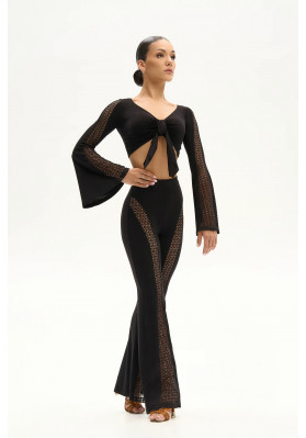 FD Top TP-1332/1 – Women’s Black Latin Dance Top with Leopard Mesh Sleeves ruviso-dancewear.com