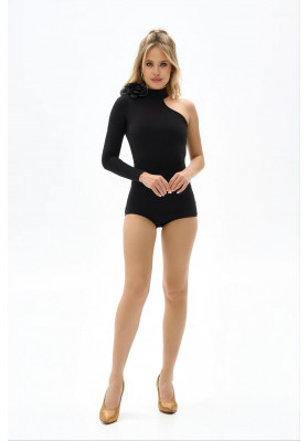 Leotard KU-1336 – One-Shoulder Ballroom Dance Leotard with Removable Flower ruviso-dancewear.com