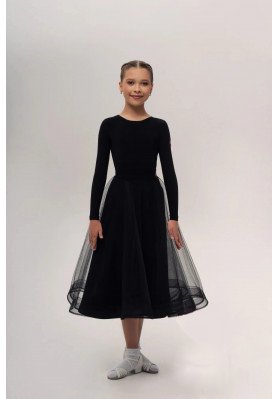FD Skirt YUS-1315 KW – Kids’ Standard Ballroom Skirt with Euro Mesh and Chiffon Petticoat ruviso-dancewear.com