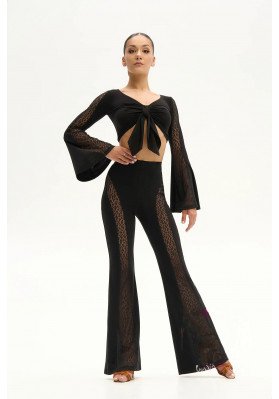 FD Pants BR-1333/1 – Black Latin Dance Pants with Leopard Mesh Inserts ruviso-dancewear.com