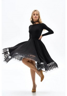 FD Skirt YUS-1338 – Cropped Ballroom Dance Skirt with Lace Trim, Black ruviso-dancewear.com