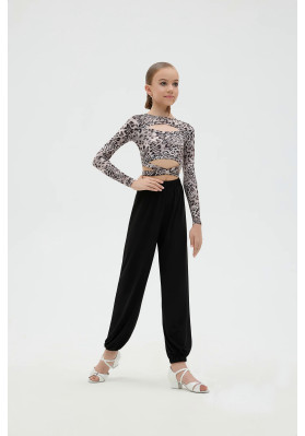 FD Top TP-1299/2 – Children’s Gray Print Dance Top with Decorative Belt ruviso-dancewear.com