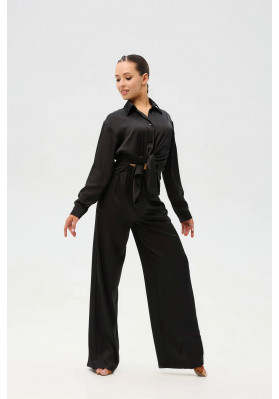 FD Blouse BL-1350 – Women’s Black Ballroom Dance Blouse in Armani Silk ruviso-dancewear.com
