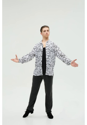 FD Shirt RM-1370/1 – Men’s Latin Ballroom Dance Shirt with Stand Collar and Printed Fabric ruviso-dancewear.com