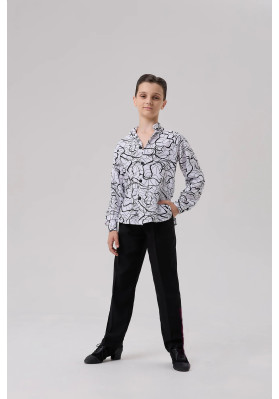FD Shirt RM-1370/1 KW – Children’s Latin Ballroom Dance Shirt with Print ruviso-dancewear.com