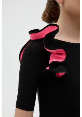 FD KU-1389 Dance Leotard – Black Leotard with Bright Pink Trim and Wing Detail ruviso-dancewear.com