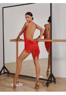 Vestido Para Bailes Latinoamericanos | Vestido con flecos Oasis #2420 Rojo | Hecho a mano ruviso-dancewear.com