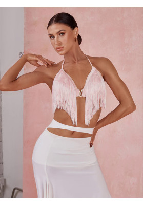 Top para bailes latinoamericanos | Top corto con flecos Lush # 2443 Pink | Hecho a mano ruviso-dancewear.com
