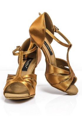 Ladies Latin Shoes Grand Prix BATUCADA satin, dark tan, 2.5"fl | RuViSo brand shop ruviso-dancewear.com