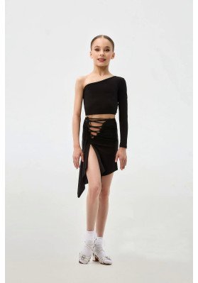 FD Top TP-1342 KW – Children’s Black One-Shoulder Latin Dance Top ruviso-dancewear.com