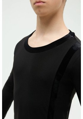 FD Shirt RM-1368 – Men’s Latin Dance Shirt with Velour Accents and Round Neck ruviso-dancewear.com