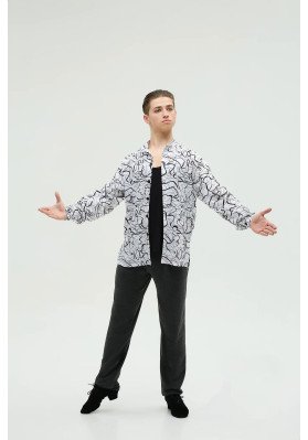 FD Shirt RM-1370/1 – Men’s Latin Ballroom Dance Shirt with Stand Collar and Printed Fabric ruviso-dancewear.com