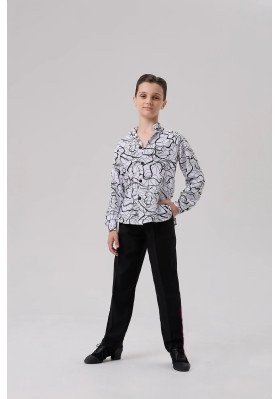 FD Shirt RM-1370/1 KW – Children’s Latin Ballroom Dance Shirt with Print ruviso-dancewear.com