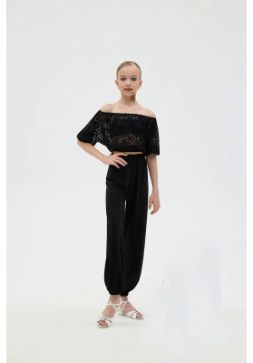 FD Blouse BL-1387 – Women’s Black Guipure Dance Blouse with 3/4 Sleeves ruviso-dancewear.com