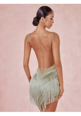 Vestido Para Bailes Latinoamericanos | Vestido con flecos Oasis #2420 Verde Aguacate | Hecho a mano ruviso-dancewear.com