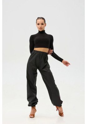 FD Pants BR-1366 – Black Sauna Effect Dance Trousers with Elastic Cuffs ruviso-dancewear.com