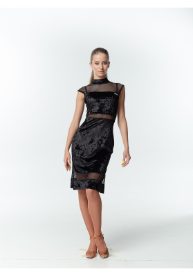 DanceMe PL436-13C-17 – Women’s Latin Dance Dress in Velvet and Mesh ruviso-dancewear.com