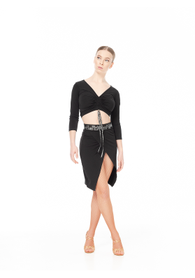 DanceMe UL768-14 Latin Skirt — Black, Micro-Oil Jersey (Women’s Ballroom Latin Skirt) ruviso-dancewear.com