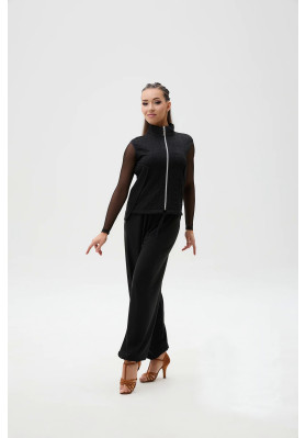 FD Pants BR-1388 – Black Loose-Fit Ballroom Dance Pants with Elastic Cuffs ruviso-dancewear.com