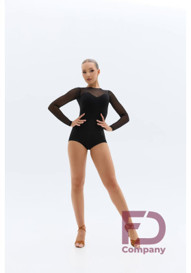 FD Leotard KU-1457 – Women’s Black Latin Dance Leotard with V-Back & Long Sleeves ruviso-dancewear.com