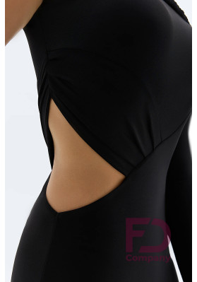 FD Dress PL-1459 – Women’s Black Latin Dance Dress with One-Shoulder Long Sleeve & Draped Pleats ruviso-dancewear.com